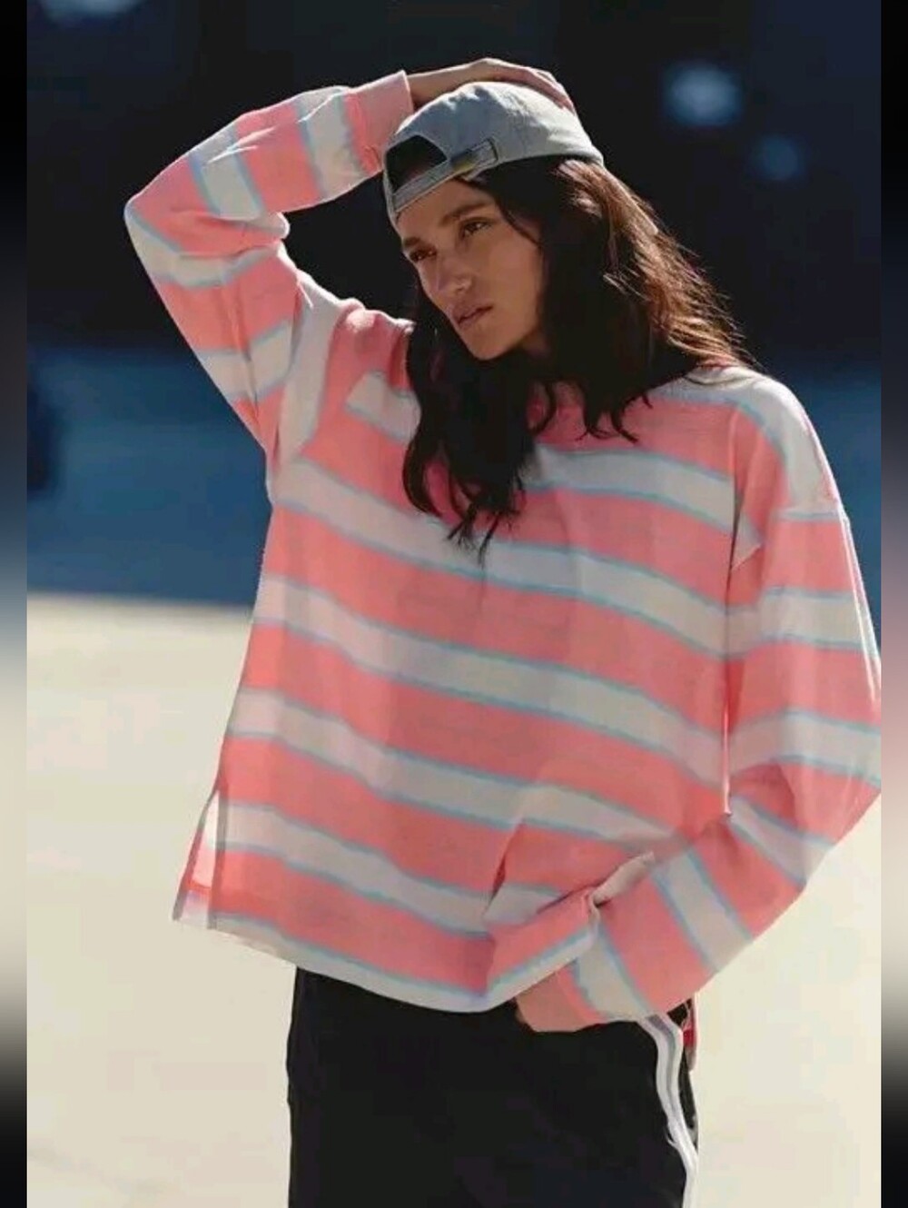❣️🪷NWT Free People FP Movement Hustle Striped Layer In Grapefruit Combo, Size M
